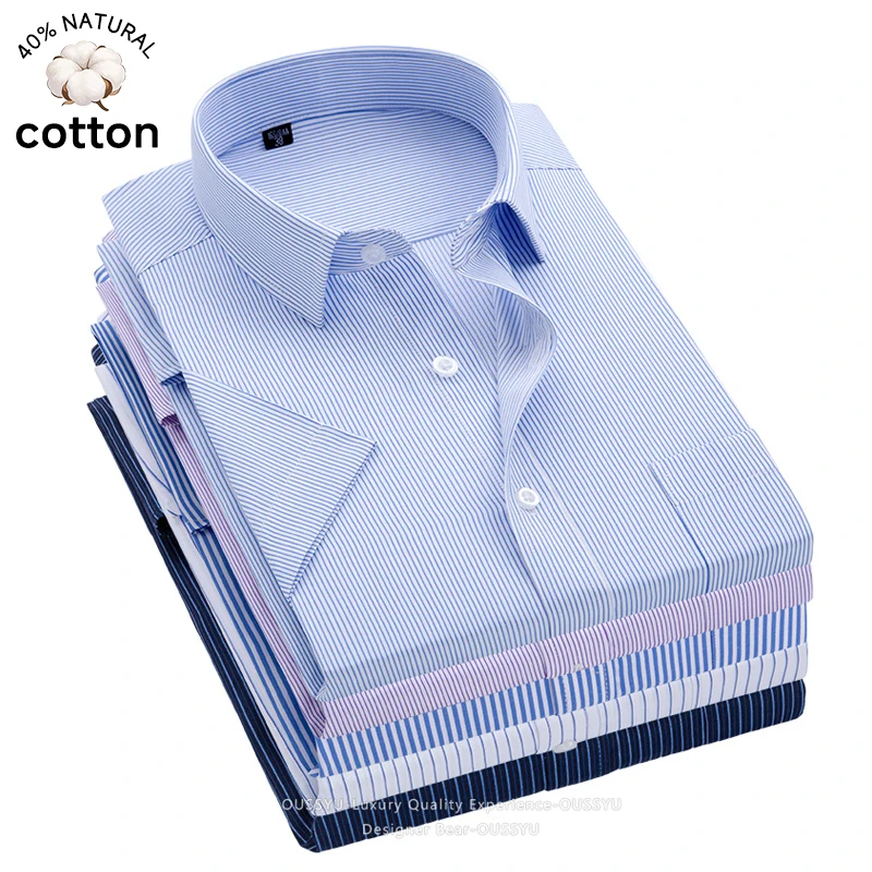 Brand Clothing Men's Business Striped Short Sleeve Shirt 2026 Summer Work Professional Workwear Top for Office Formal Wear New