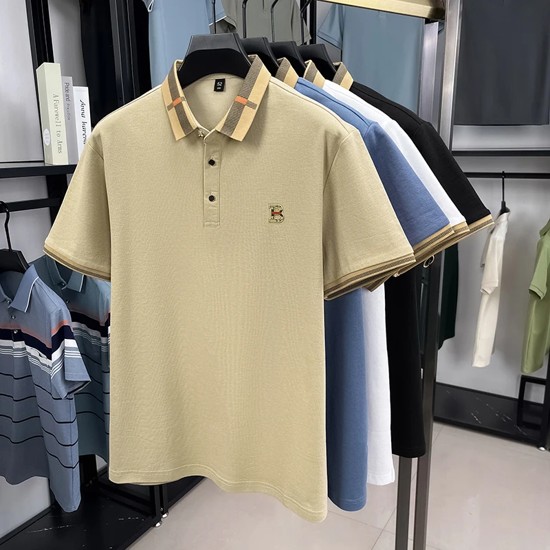 الراقية جودة الرجال رسالة مطبوعة قميص بولو الصيف المألوف الأعمال مريحة قصيرة الأكمام التلبيب تي شيرت ملابس رجالية #6