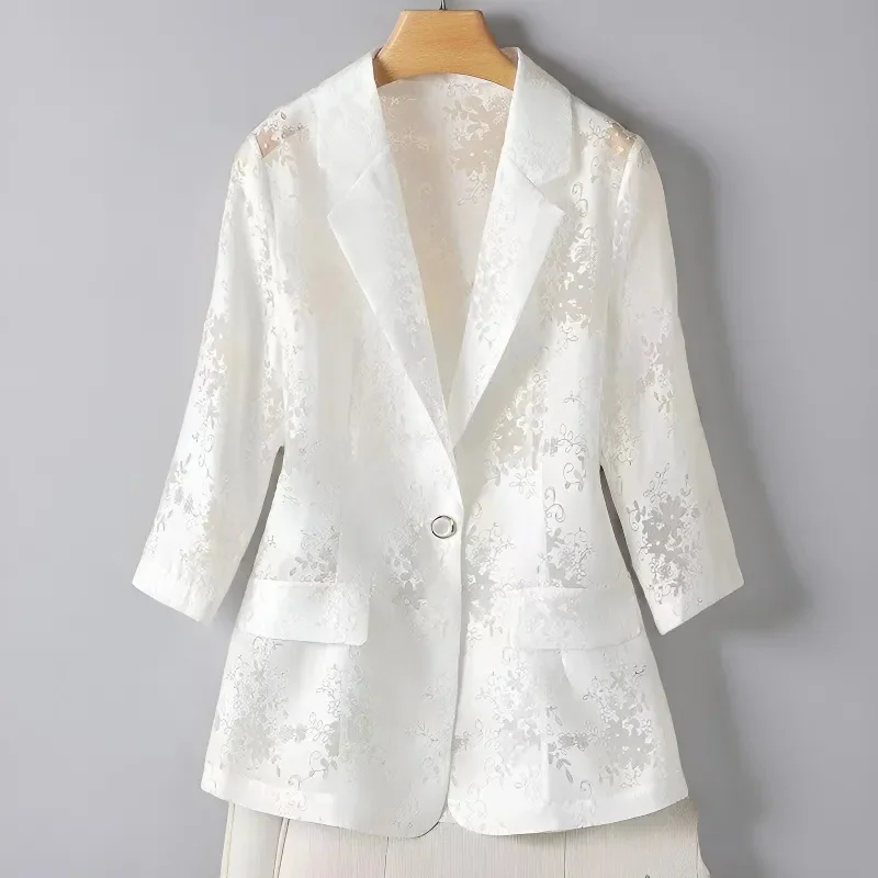 

2026 Thin Suit Jacket For WOMEN Summer Sun Protection Slim Hollowed Out Seven Part Suit Coat Good-Looking Light Colored Top