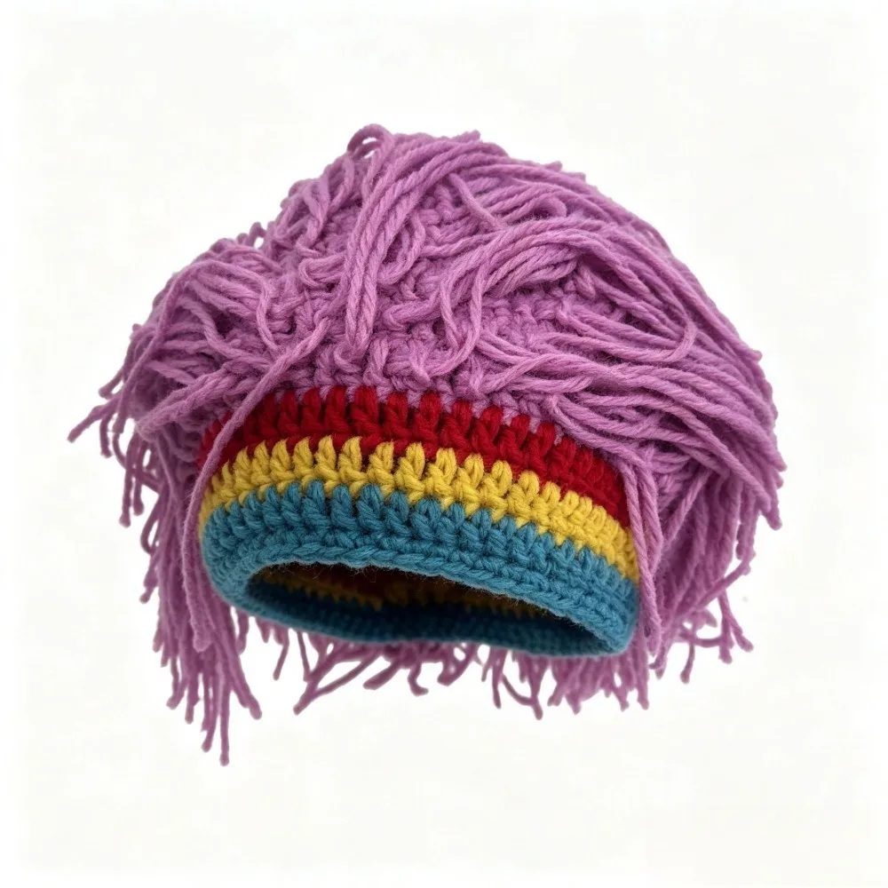Reggae Dreadlocks Knit Hat Handmade Crochet Wig Beanie Rainbow Striped Tassel Hat Christmas Party Cosplay Funny Winter Headwear