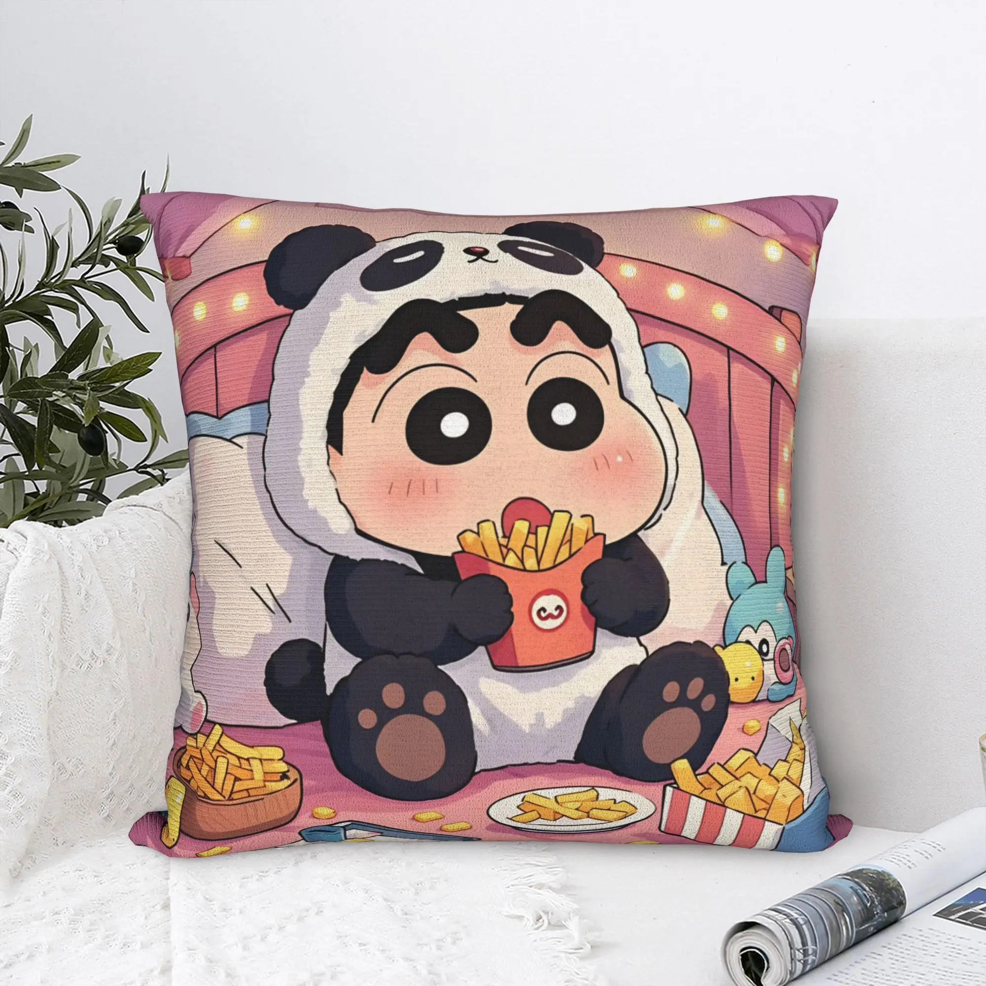 Shinchans Panda Eating Square Pillow Covers Polyester Room  Cushion Case Creative Home Decoration Pillowcase 45*45