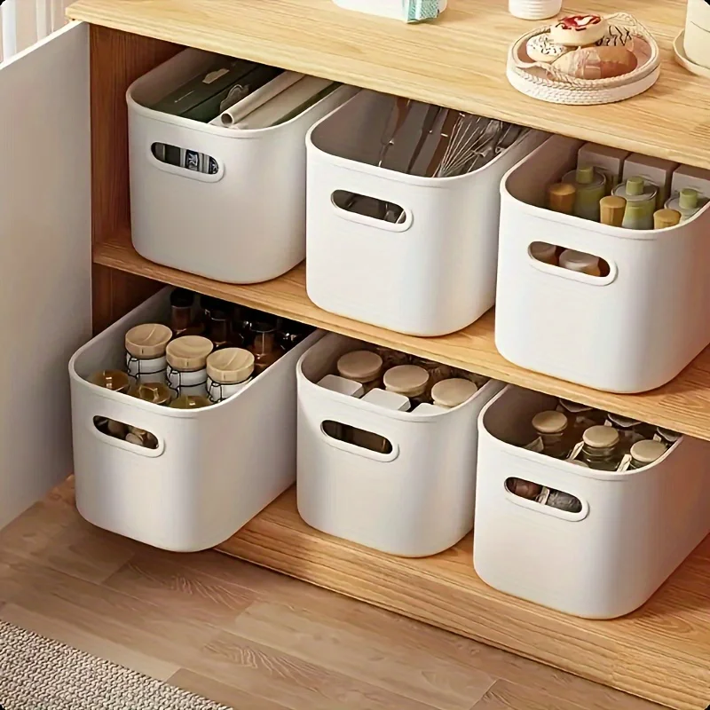 

Set of Six White Stackable Storage Bins with Lids, Made from Waterproof Plastic, Ideal for Organizing Study Materials, Office It