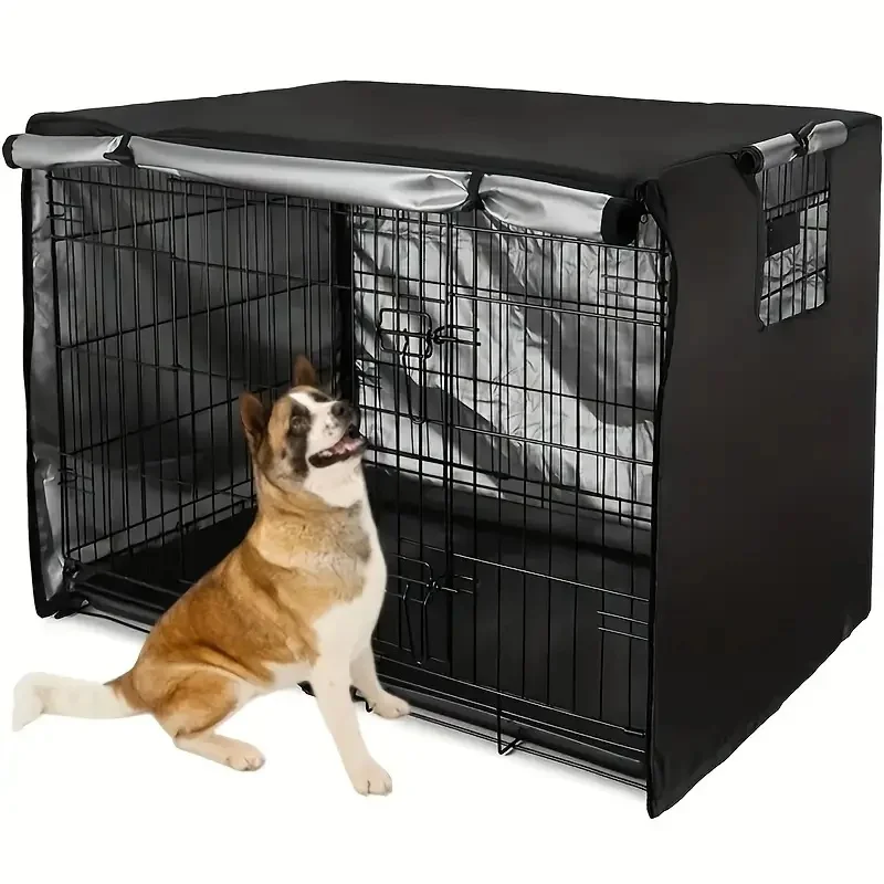 قطعة واحدة من غطاء صندوق الكلاب من البوليستر المتين مع نافذة شبكية - واقي قفص الحيوانات الأليفة الداخلي/الخارجي، كتل نباح وفوضى