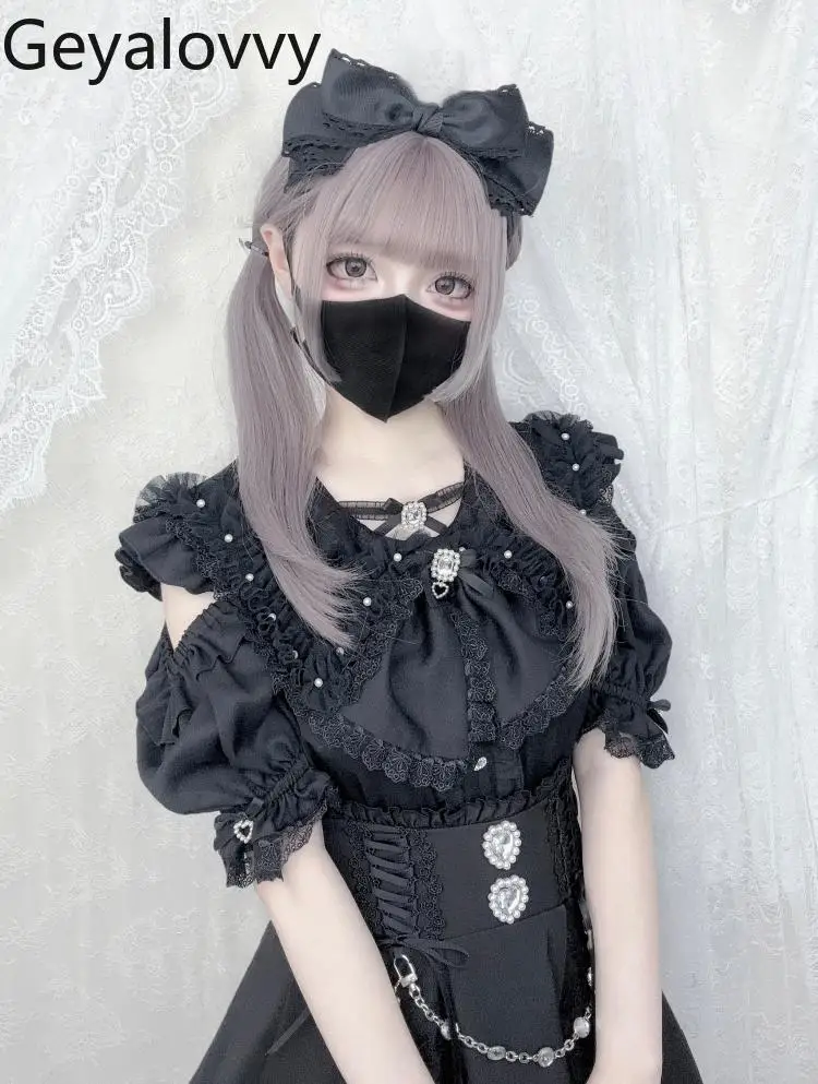 

Массовое производство, оригинальная милая милая кружевная рубашка с короткими рукавами в японском стиле для девочек, летний универсальный однобортный топ