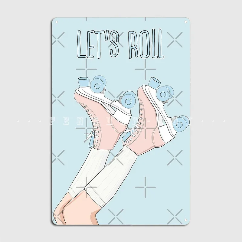 Roller Skates Retro 80s 70s Poster Metal Plaque Wall Mural Living Room Classic Plaques Tin Sign Poster