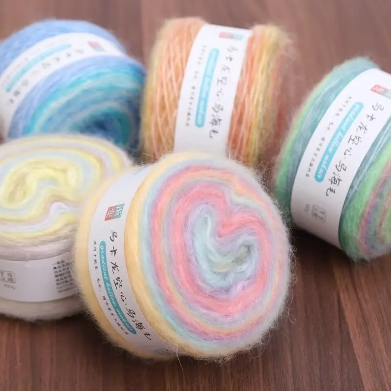 100g Mohair yarn Rainbow Soft Warm for Hand Knitting Crochet Wool Plush Soft Threads Shawls Sweaters Jackets Hat Knit