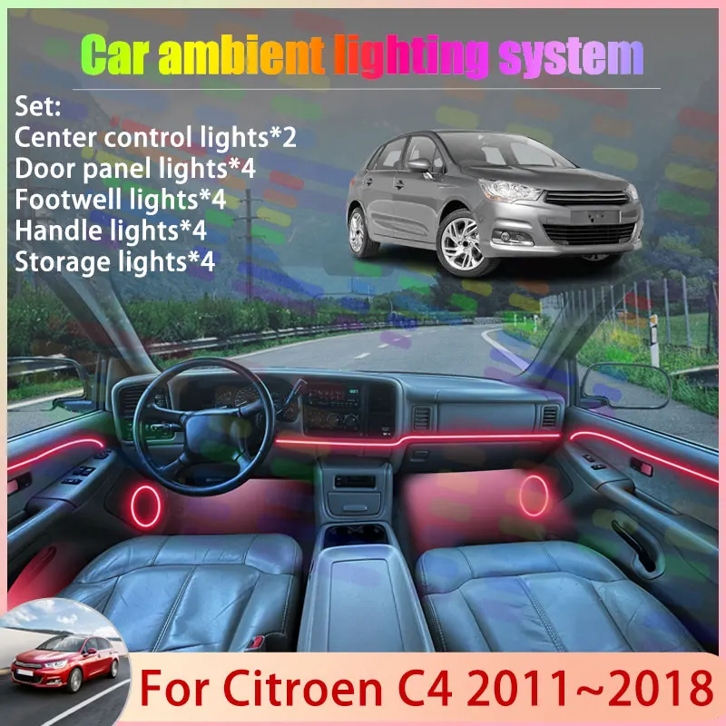 

For Citroen C4 B7 2011~2018 C4L Sedan MK2 2012 2/18 in 1 Car Atmosphere Light Lamp RGB Shade Ensemble Streamer Atmosphere Set