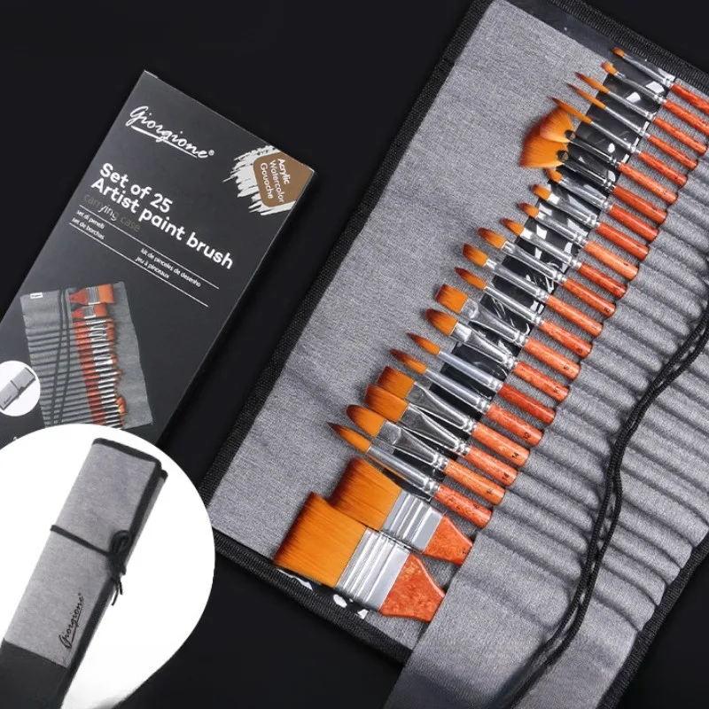 17/25pcs oil painting brush Scraper Pen Curtain Brown Rod Different Shape gouache watercolor birch handle Nylon Brush Set art