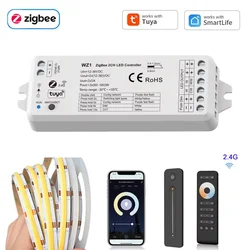 Tuya Zigbee 2CH LED Controller 12V 24V COB CCT WW CW LED Strip 4 Zone RF 2.4G Dimming Remote Control fr Alexa Google SmartThings