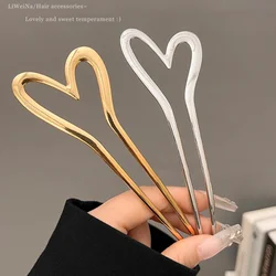 Luxury Metal U Shape Hairpins For Women Girls Silver Gold Color Heart Hair Sticks For Bun Updo Wedding Hair Accessories Gifts
