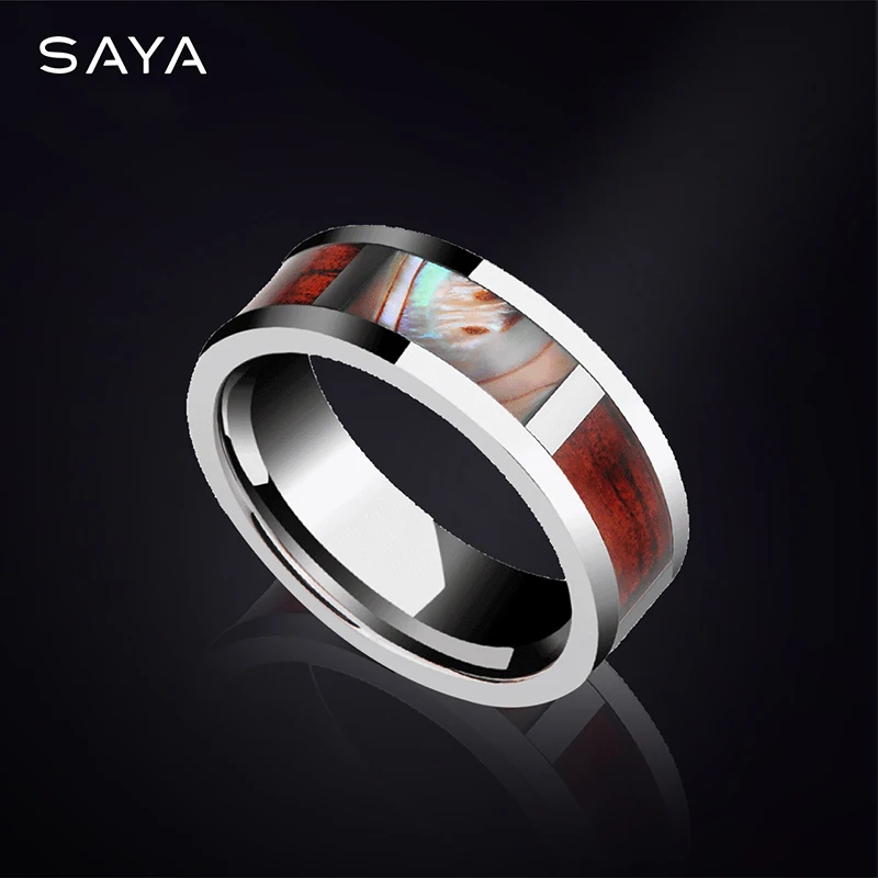 High Polished Men Tungsten Rings for Men Women with Abalone and Shells Inlay Fine Jewelry Wedding Band, Engraving