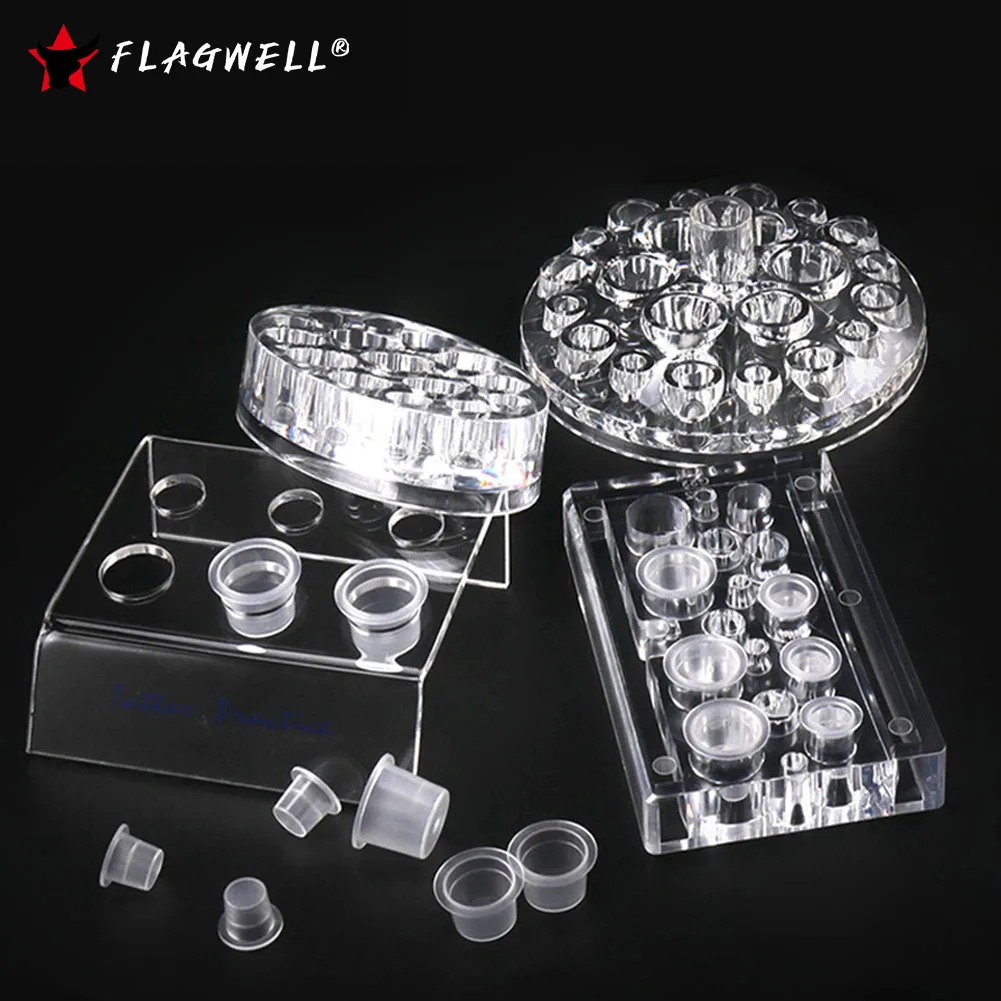 Acrylic Tattoo Ink Cups Stand Holder Microblading Pigment Storage Cap Color Rack Tattoo Pen Container Accessories Base Bracket