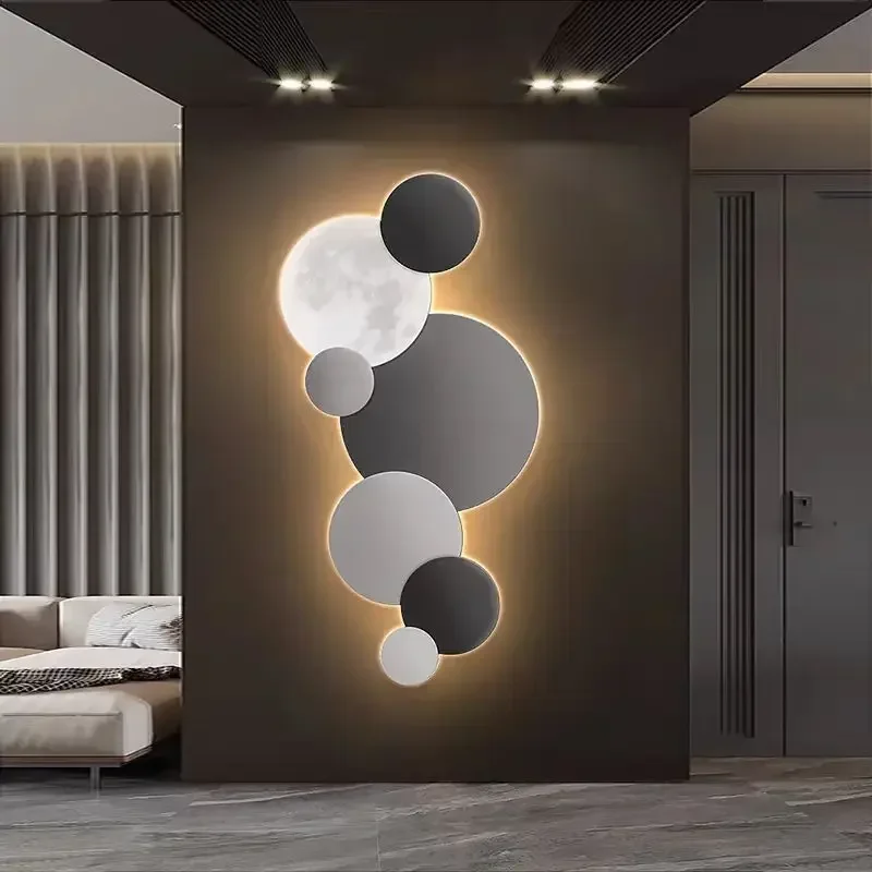 Modern porch decoration painting Wall lamp LED luminous light corridor hanging painting High grade wall Moon Background Lighting