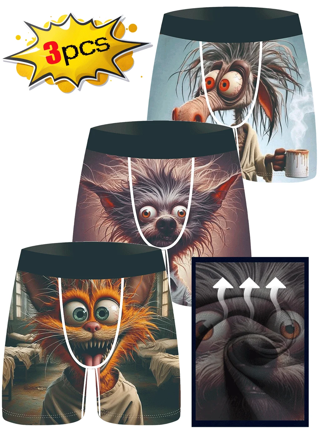 

3 шт., мужское нижнее белье, боксеры, дышащие мужские боксеры, мужские трусы, трусы с мультяшным принтом, мужские боксеры, трусы, плавки