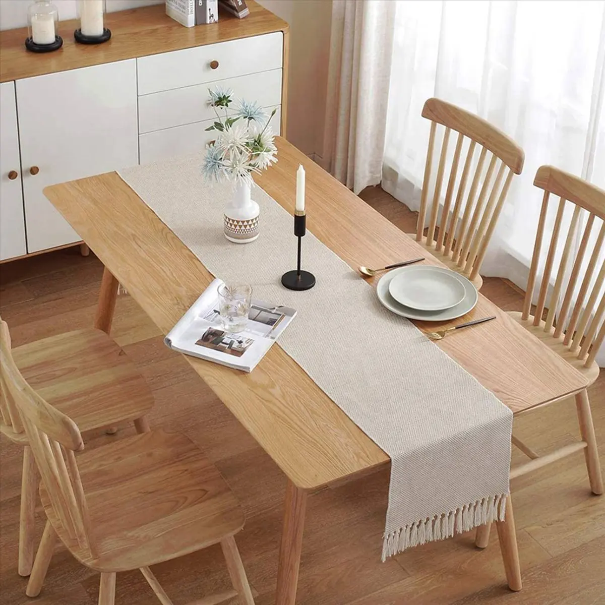 

Carefree-2X скатерть с хлопковой льняной бахромой, тканые декоративные скатерти, скатерть в стиле макраме для кухонного декора 13X70 дюймов