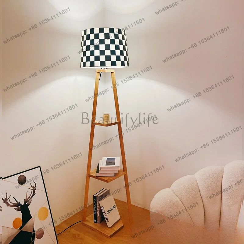 LJY several storage floor lamps simple and creative Japanese-style bedroom bedside decoration solid wood vertical table lamp