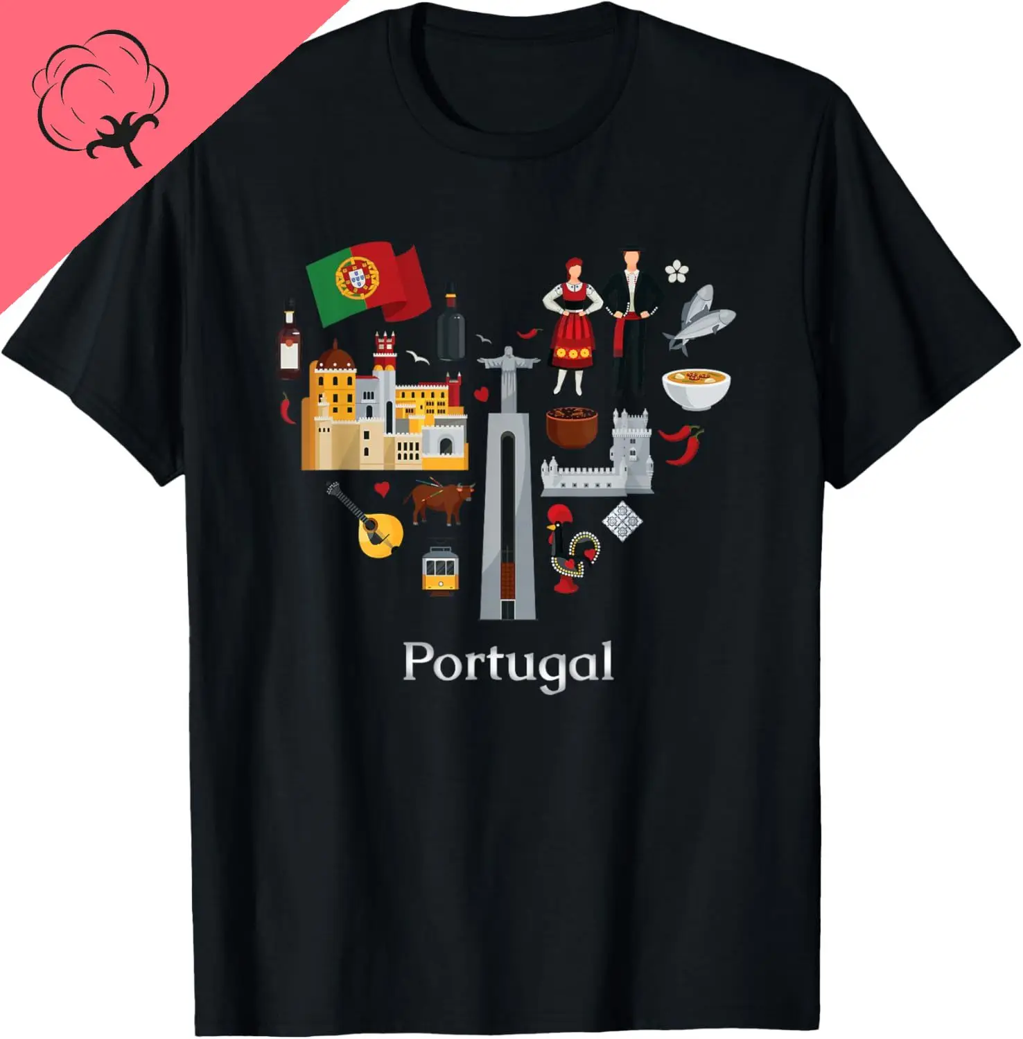 Portugal Love Heart Azulejos Fado Lisbon Vibrancy T-Shirt Print Original Design Gifts T Shirts Cotton Women's Men's T-shirts
