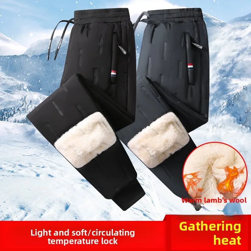 الرجال السراويل الملابس السوداء القطن الرجال حجم كبير المخملية سماكة شتاء دافئ فضفاض مستقيم ملابس كاجوال Y2k