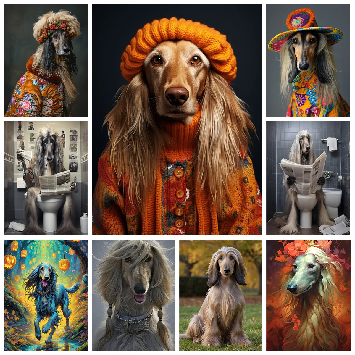 

Афганская собака DIY цифровая живопись милый портрет собаки красочная картина ручной работы животное искусство украшение стены дома простое ремесло