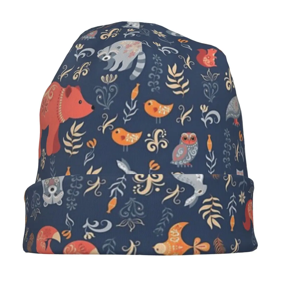 غابة الخيال. الثعلب والدب والراكون والبوم والأرانب والزهور والأعشاب Skullies Beanies قبعات الخريف قبعة محبوكة قبعات بونيه