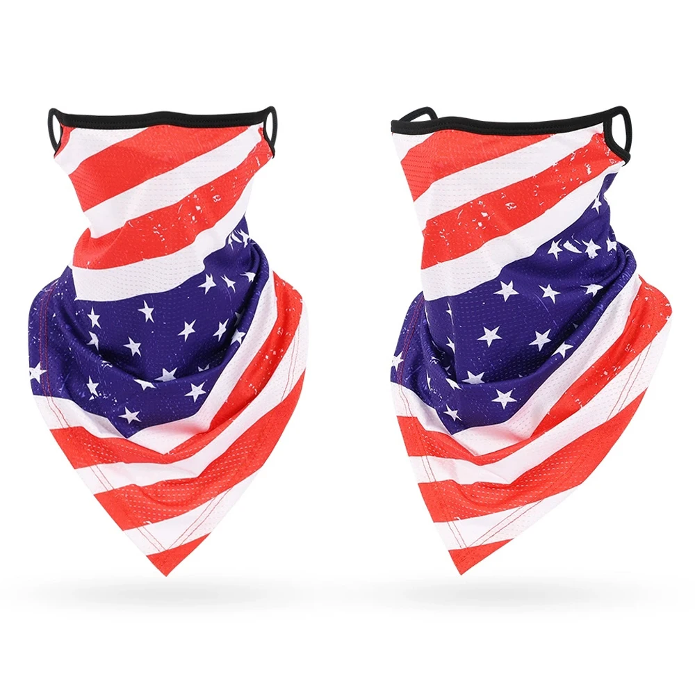 

Summer Sunscreen Ice Silk Breathable Mask Neck Anti-UV Face Cover USA Flag Print Outdoor Cycling Sun Protection Earloops Bandana