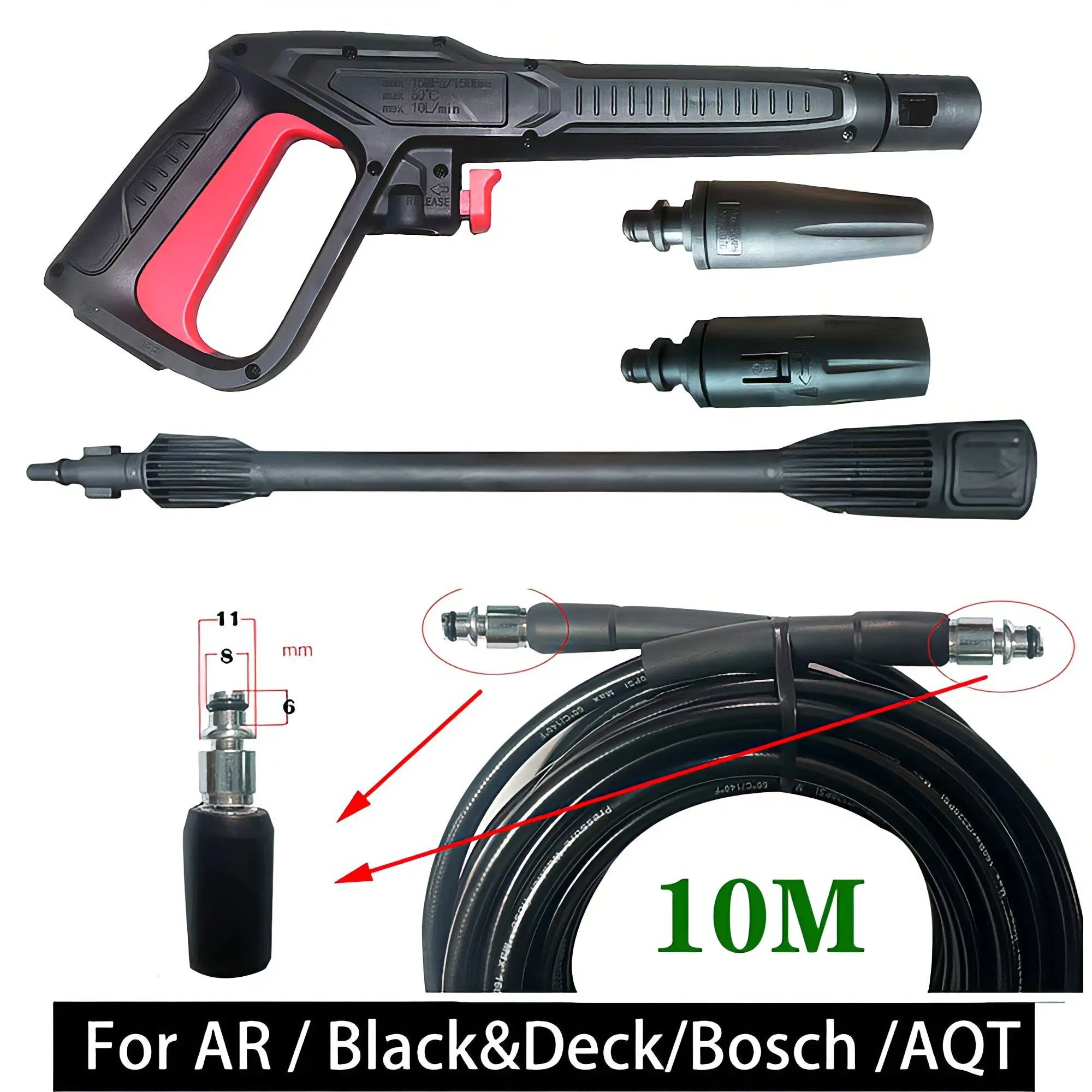 Carro Washer Gun Extensão Lance Wand, Jet Spray e Turbo Bico, Bosch AR Azul Limpo, Black Decker, Makita, Nautilus