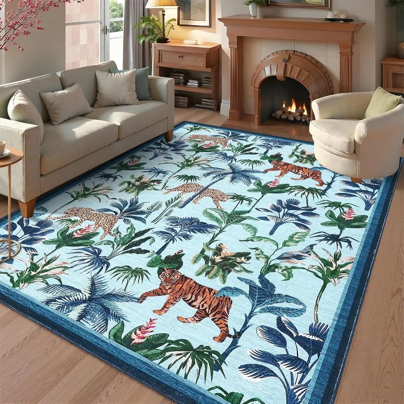

Retro Jungle Tiger Pattern Living Room Carpet Machine Washable Restaurant Soft Non-slip Floor Mat Home Decor Bedroom Bedside Rug