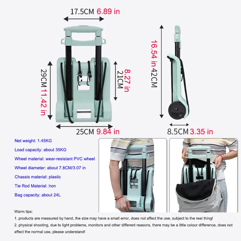 Folding Hand Trailer With Wheels Portable Cloth Bag Cart for Shopping and Handling Outdoor Car Household Tools Shopping Basket