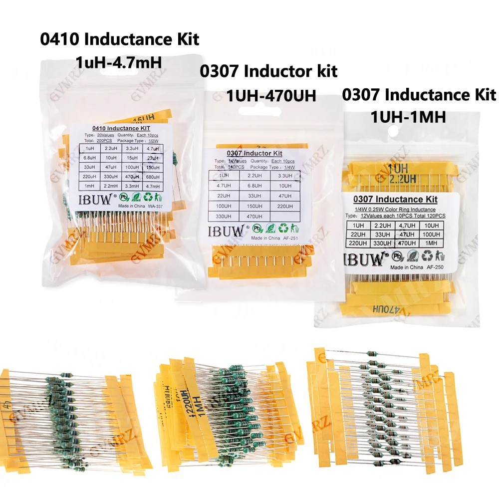 Image of 1/4W 0410 0307 1/2W 1UH Farbring-Induktor-Sortiment 10UH 100UH Induktor-Sortiment-Set