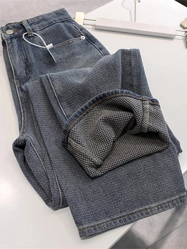 

Женские джинсы больших размеров с высокой талией и широкими штанинами, повседневные длинные брюки, модные синие джинсовые брюки для женщин, осенний сезон