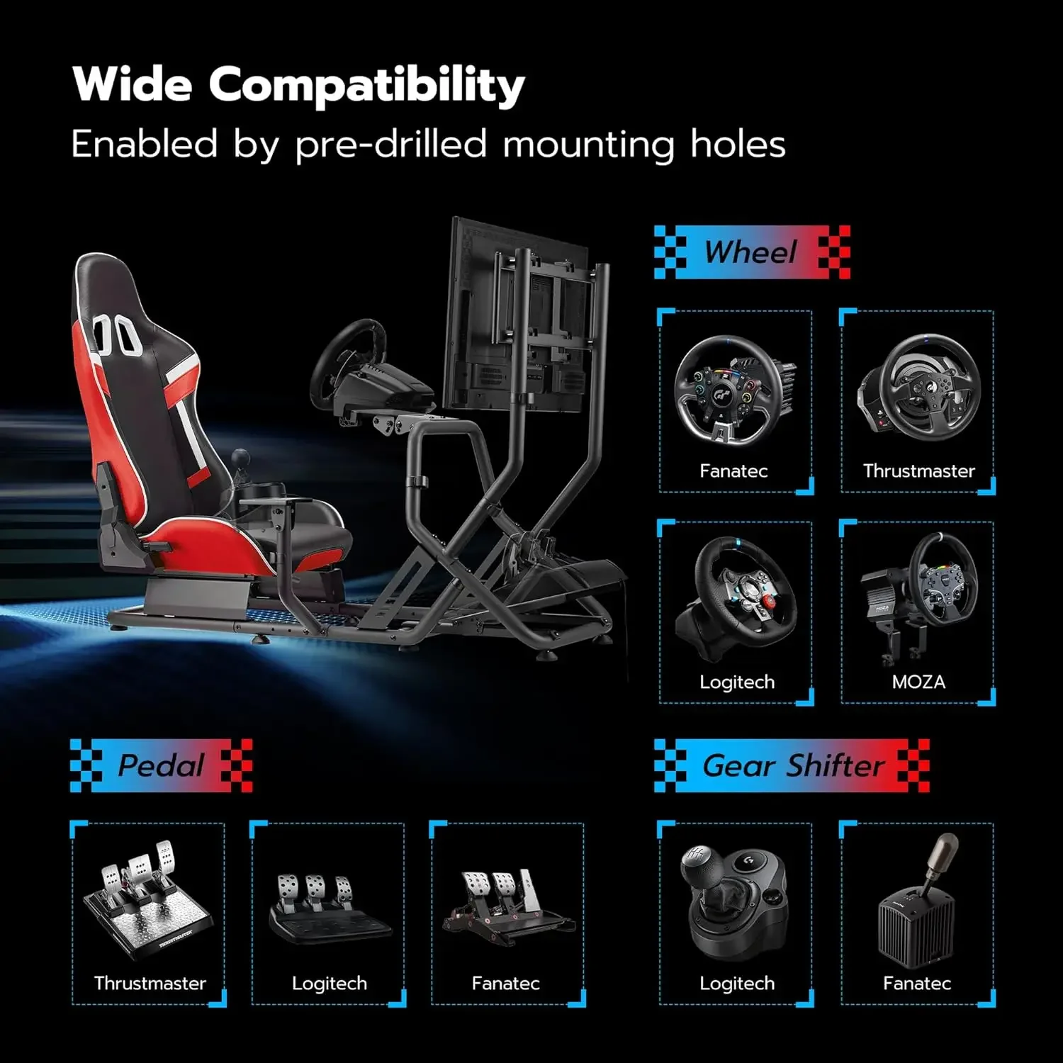 Racing Simulator Cockpit with Monitor Mount and Seat, Moza Racing Games on PS5, PS4, Xbox and PC