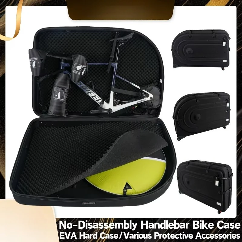 Bike Travel Case No-Disassembly Handlebar EVA Hard Shell MTB Road Bike Transport Box with Various Protect Tool Bike Bag