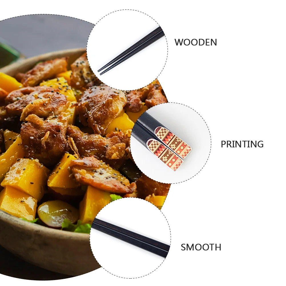 

5Pairs Wood Printed Chopsticks Set Elegant Design Smooth Polished Easy Clean Reusable Home Kitchen Dining Chopsticks