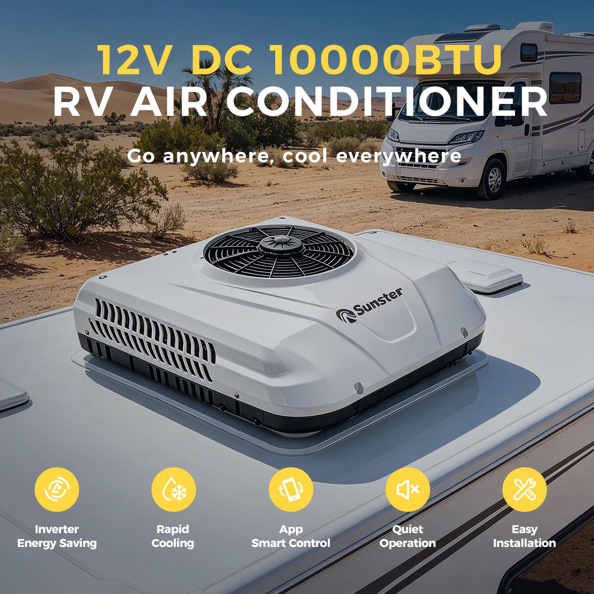 12V Bluetooth APP Control Rooftop Parking Air Conditioner With LED Light/Efficient Cooling AC For Truck Motorhome Van Bus Excavator
