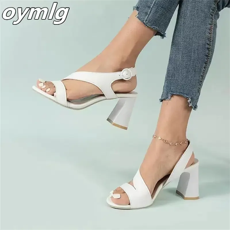High-heeled sandals for women in 2024 summer new fashion thick heel one-line buckle Roman sandals for women designer sandals
