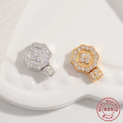 S925 sterling silver octagonal four-leaf clover screw clasp bracelet fastener end clasps for jewelry making marterials SK56