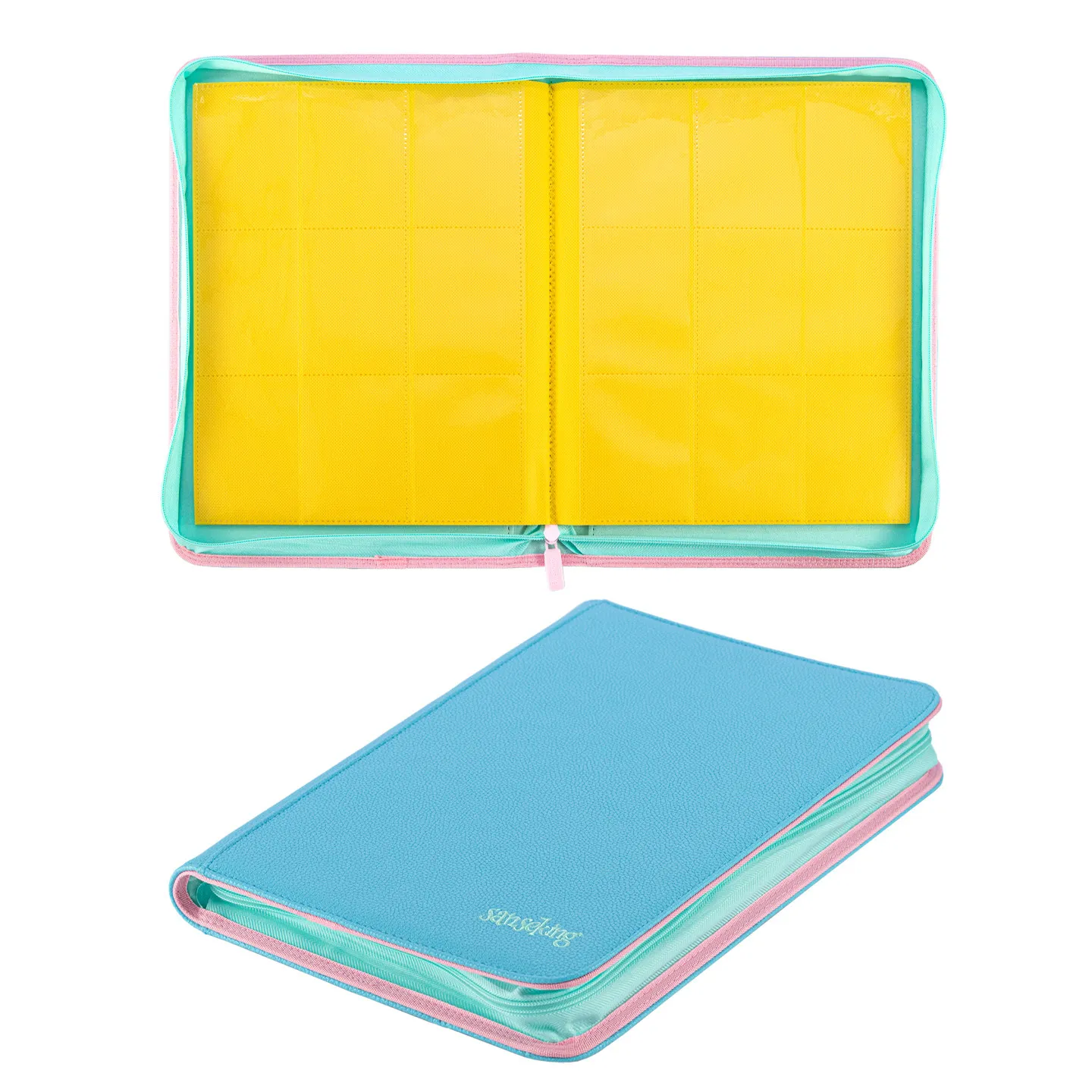 Sanseking Upgraded Blue 9-Pocket 360 Slots PU Leather Zipper Card Binder Album for Pokemon PTCG, Sports Trading Cards view 2