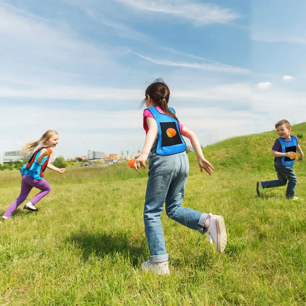 2 Sets Ball Vest Toy Large ange Blue Jerseys Kids Sticky Ball Vest 5 Balls Each Safe for Kids Outdoor Carnival Party Gifts