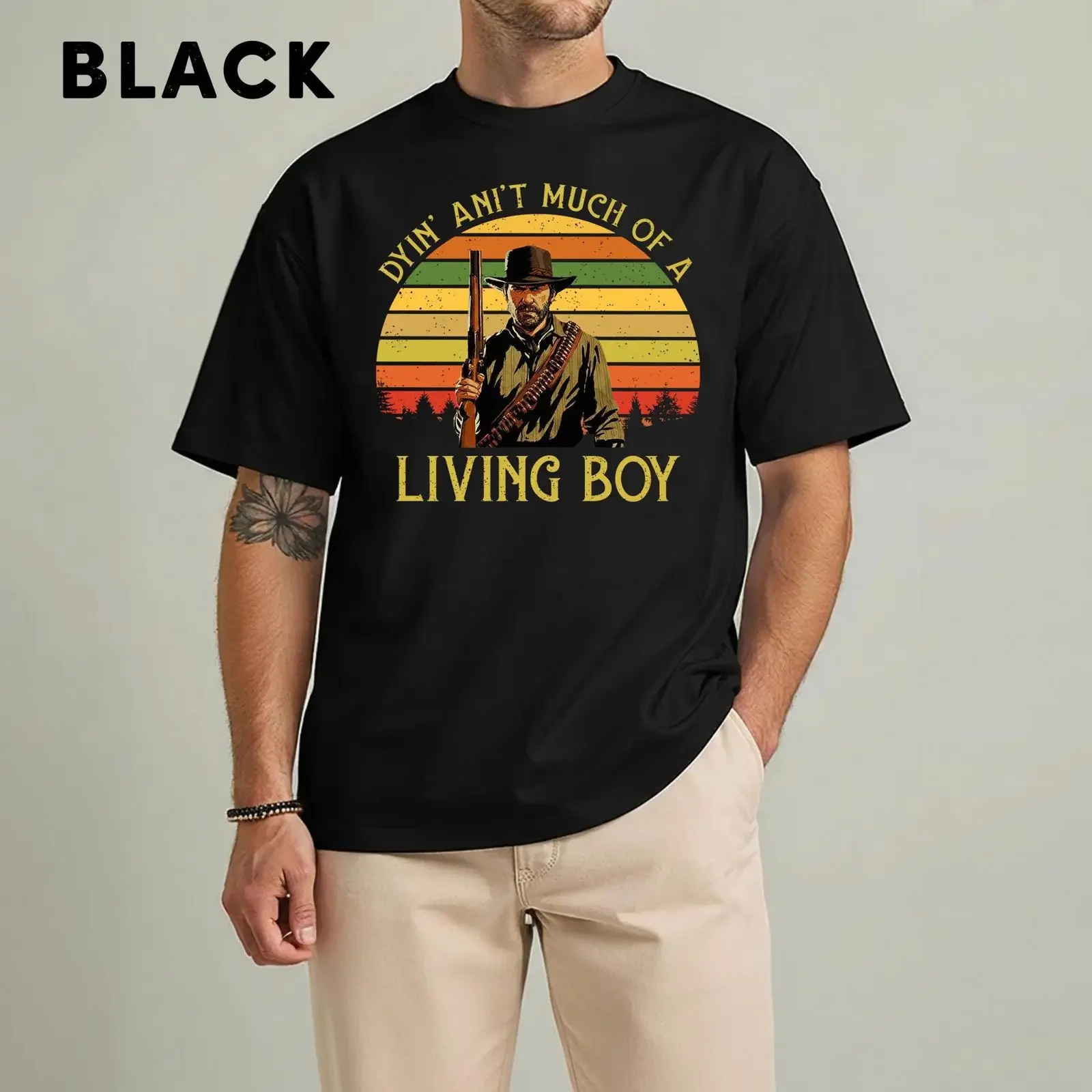 The Outlaw Josey Wales T Shirt Dyin' Ain't Much Of A Living Quote vintage Washed Top For Everyday Wear Breathable