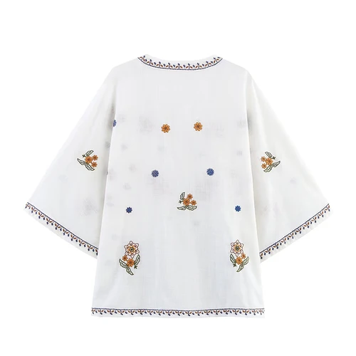 Imagen 2 del producto YENKYE, nueva camisa informal bordada para mujer, blusa holgada con botones frontales y cuello en V, Tops de verano 2025, ropa de calle, camisas para mujer