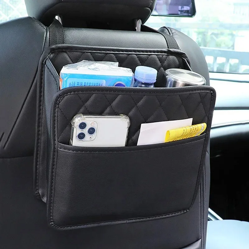 Faux Leather Car Back Seat Organizer Protector with Hanging Storage Bag - Vehicle Interior Organizing Solution