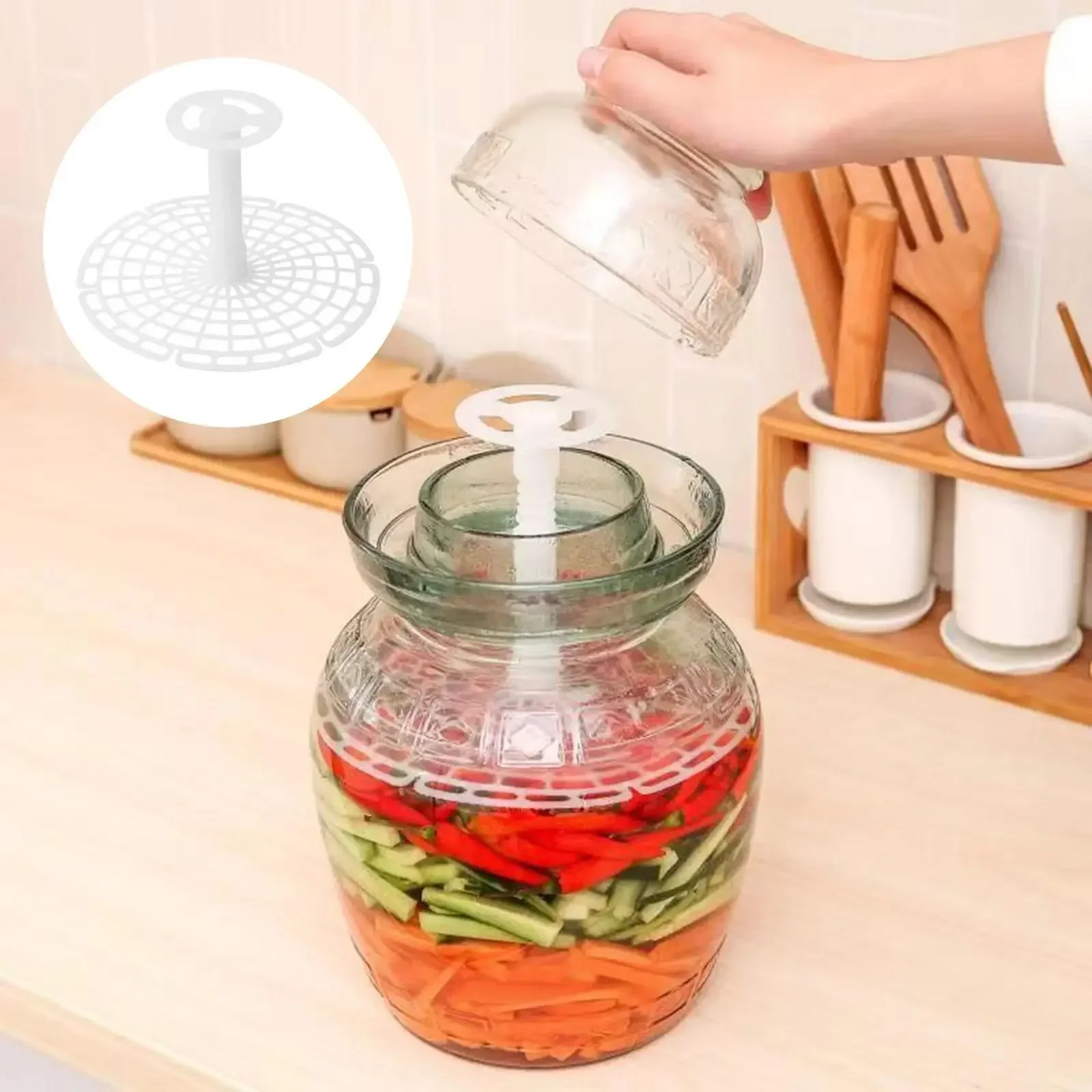 Herramienta de presión para tarros de encurtidos, prensa para tarros de pepinillos, prensa para repollo, prensa de peso de fermentación, para cocina casera, fabricación de Kimchi