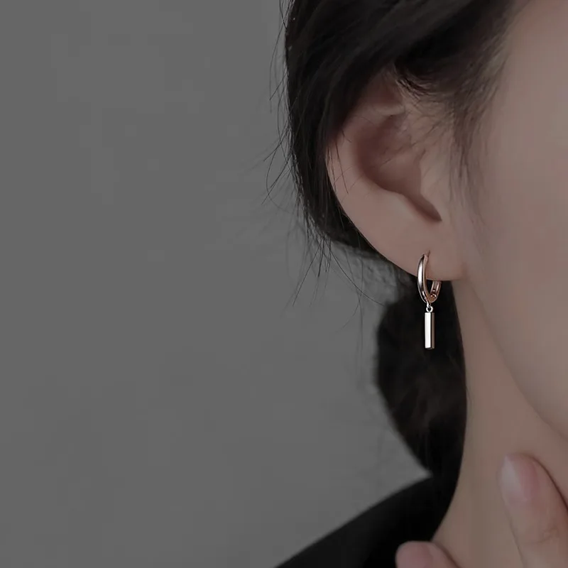 925 Sterling Silver Geometry Asymmetric Earring for Women Girl Simple Office Versatile Jewelry Gift Dropshipping