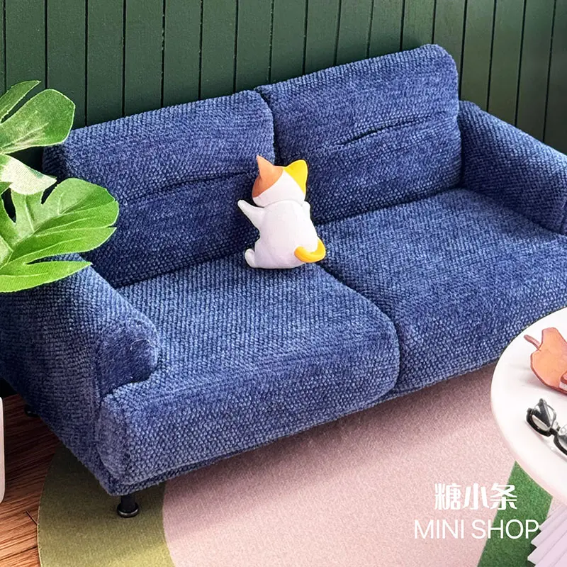 1:12 Doll House Mini Model Furniture Accessories Double Sofa Bjd Ob11 Gsc Blyth Lol Dollhouse Miniatures Living Room Scene Props