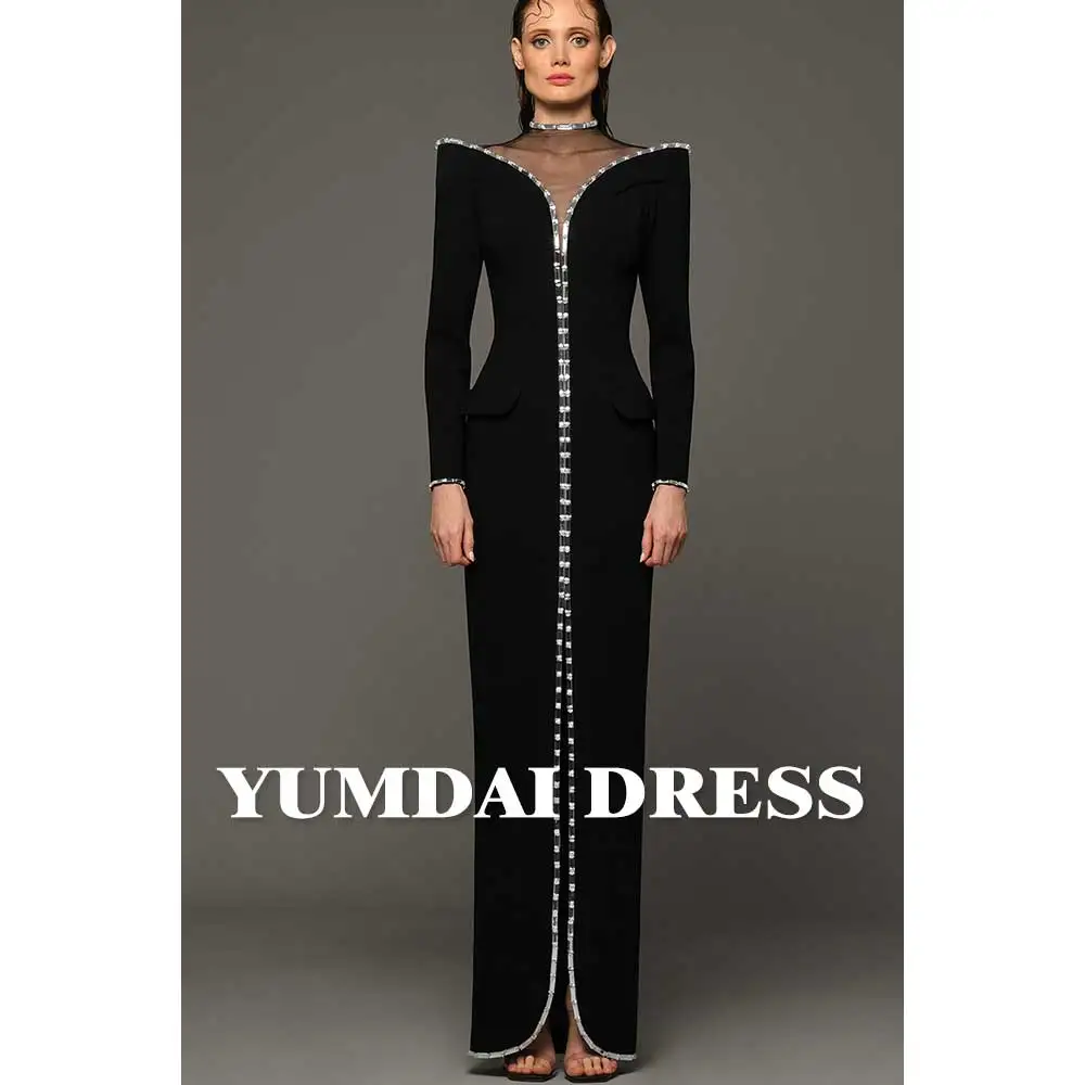 YUMDAI Black Elegant Mermaid Beaded Luxury Long Sleeve Jacket Evening Gown Women\'s Special Occasion 2024 Formal Performance Wear