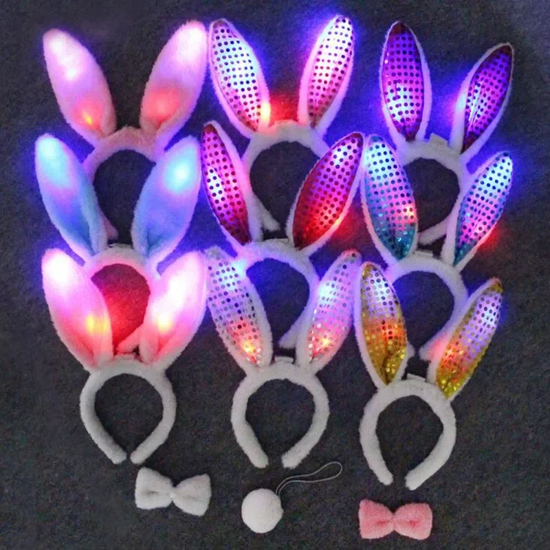 Sexy LED Women Girls Kids Light Flashing Bunny Rabbit Cosplay Headband Tail Tie Birthday Party   Easter     Wedding Festival