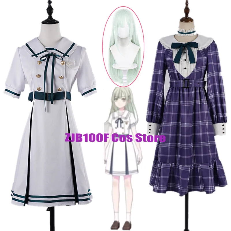 Mutsumi Wakaba Cosplay Anime BanG Dream Costume Mortis Cosplay Wig White Dress Grid Uniform Halloween Party Suit for Women