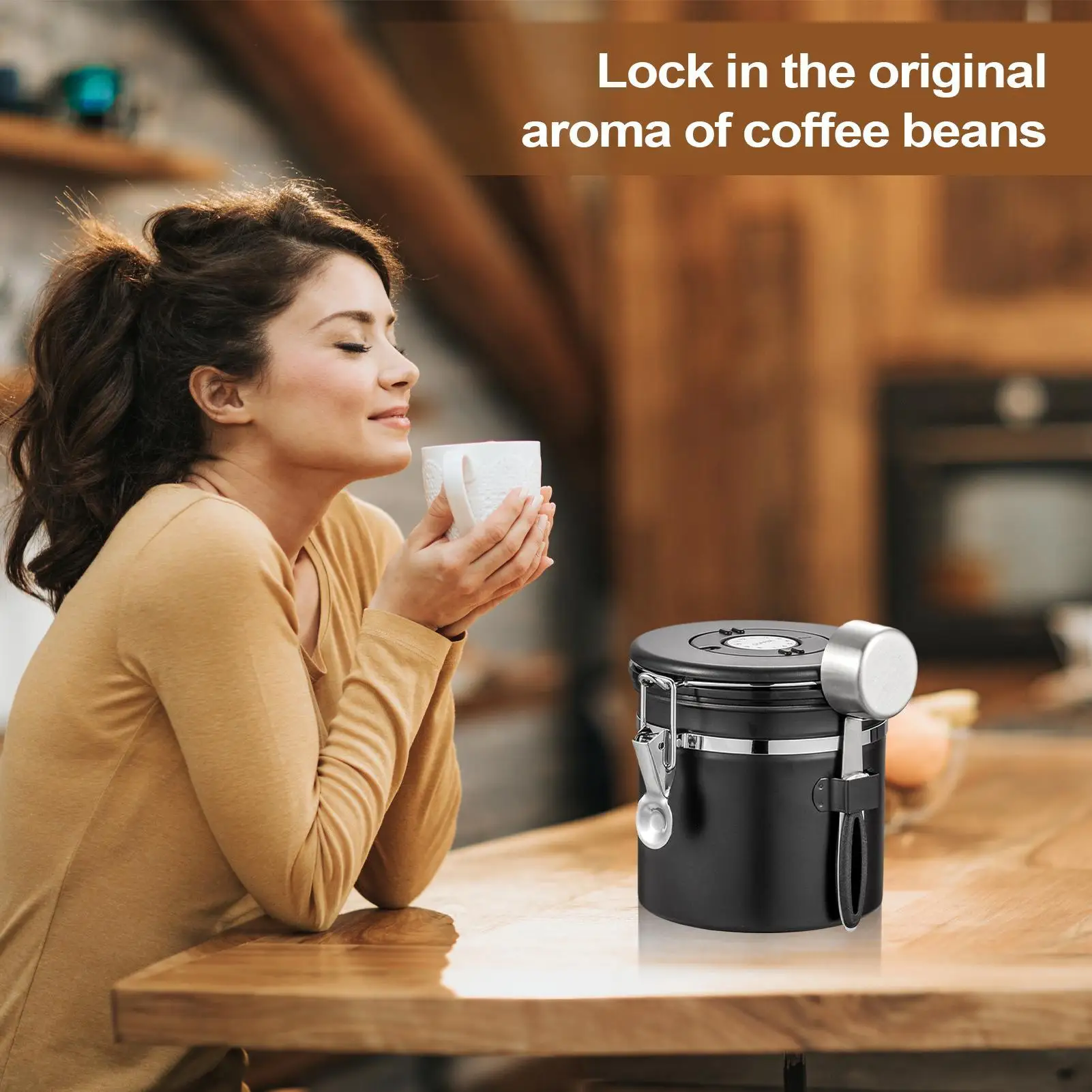 Coffee Storage Container Coffee Canister With Airtight Lid Measuring Spoon And Date Tracker Attached Food Jar For Salt Sugar