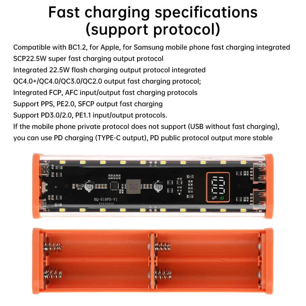 DIY 18650 Akku-Aufbewahrungsbox USB PD Schnellladung Stromversorgung DIY Gehäuse-Set mit LCD LED-Licht Elektrowerkzeug-Zubehör – Detail 12
