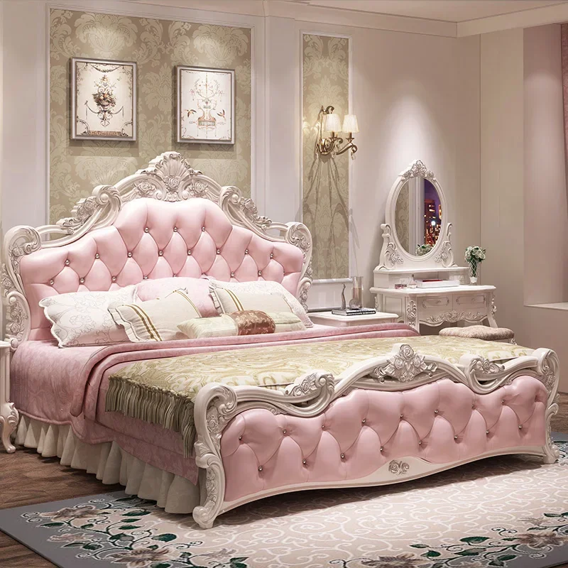 

Queen Soft European Bed Modern Princess Storage Floor Bedding Bed Headboards Human Girl Bedroom Camas Matrimonial Furniture